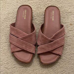 Cole Haan Womens Braelyn Sandal Size 7 Mauve Pink Suede Cross Strap Slide Flat